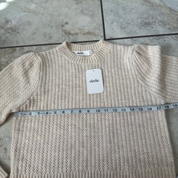 Elodie Women’s Crew Neck Knit Pullover Cream Crop Sweater NWT Cozy size Small - Picture 4 of 7